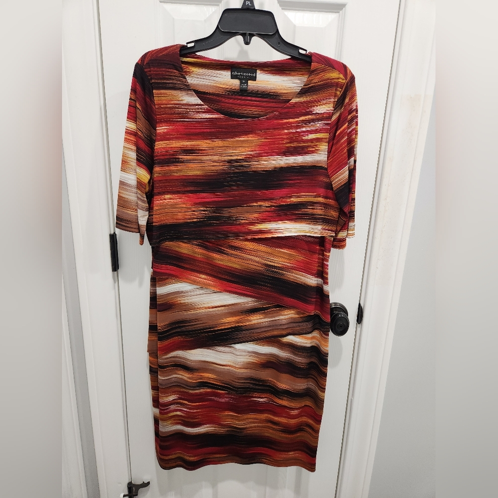 Connected Apparel Rust Orange Womens Size 14 Tiered Sheath Dress
